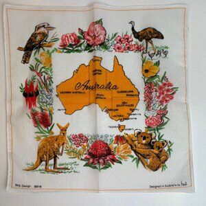 Vintage Australian‎ Map Handkerchief By Heil kookaburra Koala